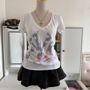PINK Victoria's Secret White V-Neck Tee with Flag Graphic